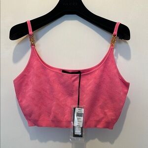 New Authentic Gucci Vibrant Pink Knit Top with Gold Details